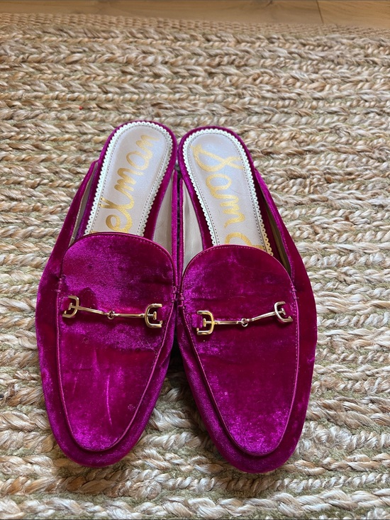 Sam Edelman Shoes - Sam Edelman Fuchsia Velvet Backless Mules with Gold Bit